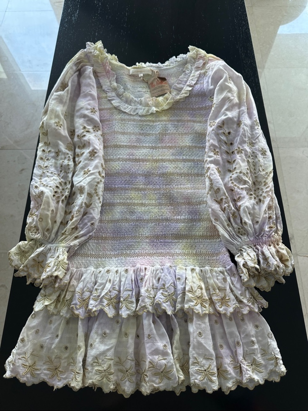 LoveShackFancy Pastel Knit Mini Dress with Gold Floral Embroidery - Picture 6 of 6